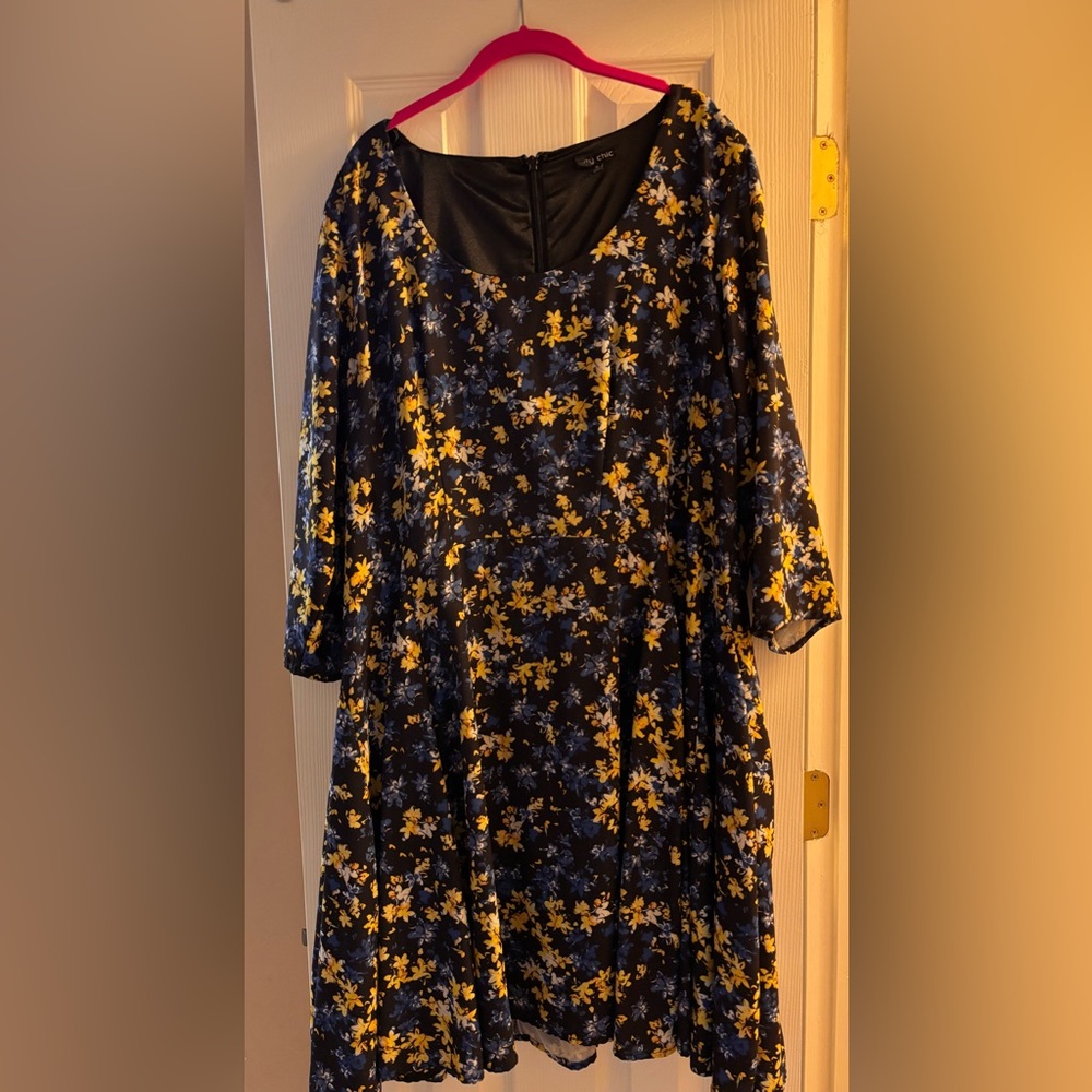 City Chic Floral Long Sleeve Fit and Flare Dress Size 22